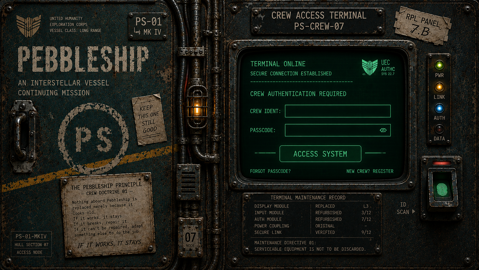 Pebbleship crew terminal